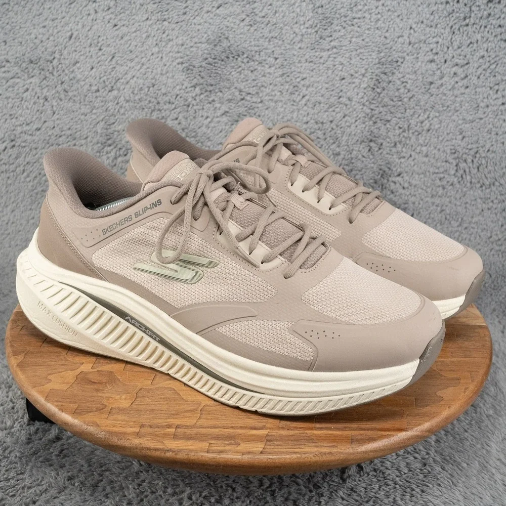 Men's 13‎ Skechers Shoe Slip Ins Max Cushion Wide Go Walk Taupe Knit 216351